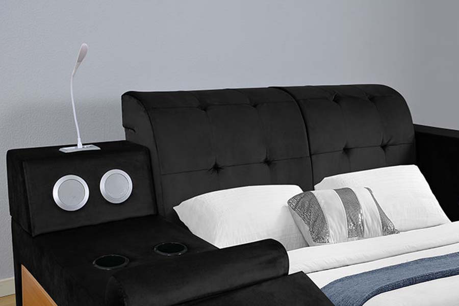 Marco tapizado de la cama del almacenamiento de la cama doble moderna de la tela de cuero 1550