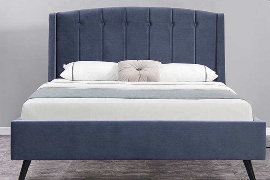 1663 Cama doble capitoné de madera de terciopelo Cama tapizada