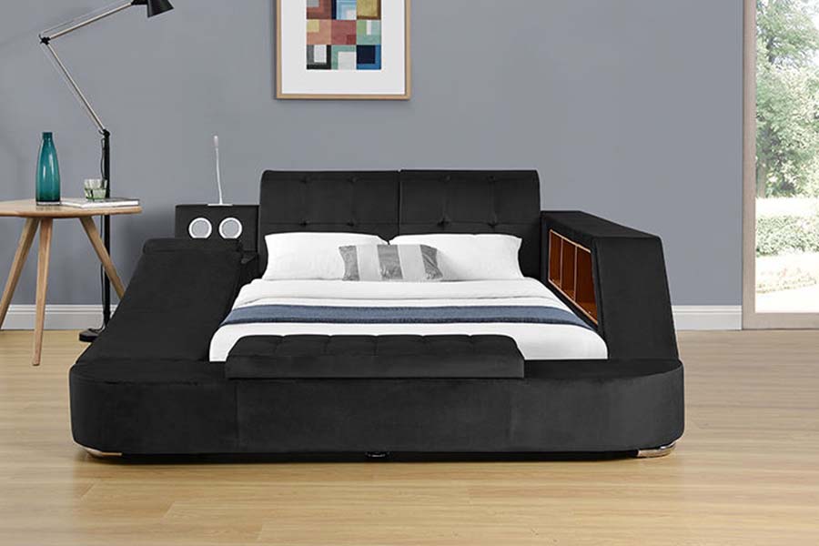 Marco tapizado de la cama del almacenamiento de la cama doble moderna de la tela de cuero 1550