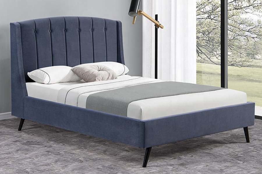 1663 Cama doble capitoné de madera de terciopelo Cama tapizada