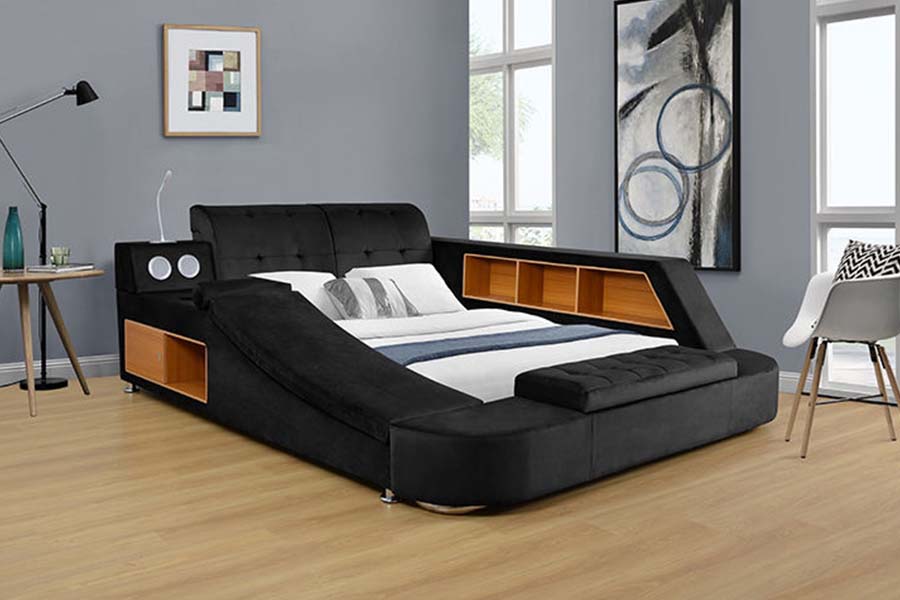 Marco tapizado de la cama del almacenamiento de la cama doble moderna de la tela de cuero 1550