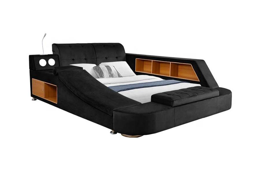 Marco tapizado de la cama del almacenamiento de la cama doble moderna de la tela de cuero 1550