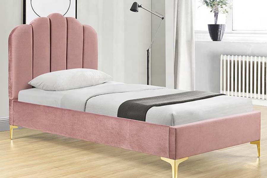 Cama con plataforma de tela de lino rosa 1655 Cama tapizada