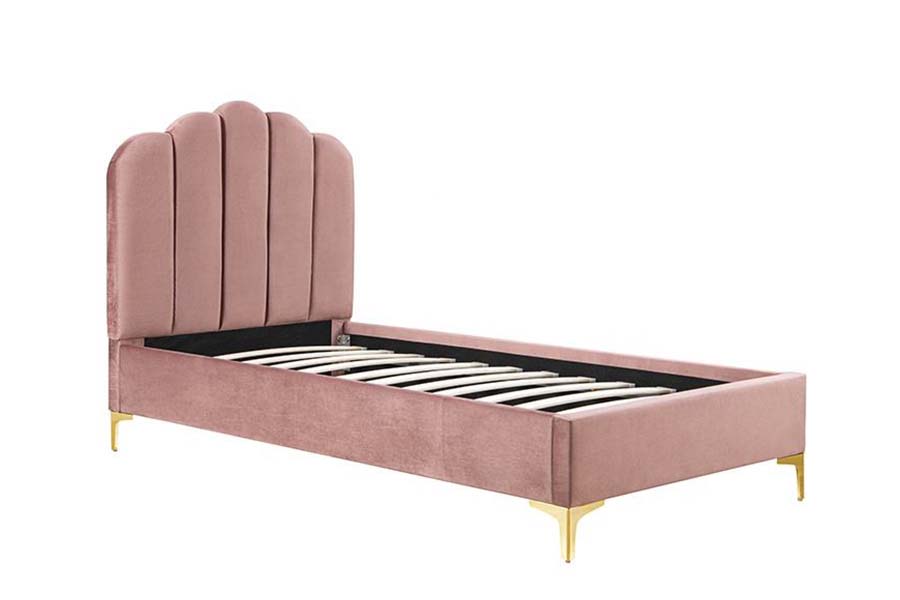 Cama con plataforma de tela de lino rosa 1655 Cama tapizada