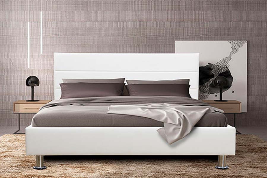Cama tapizada con panel de cabecera de bloque cuadrado 1639