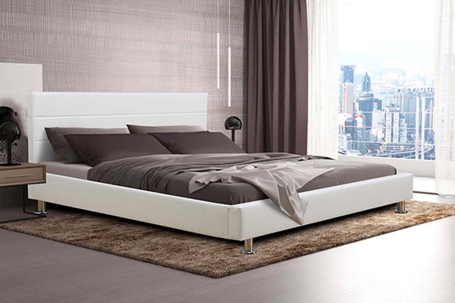 Cama tapizada con panel de cabecera de bloque cuadrado 1639