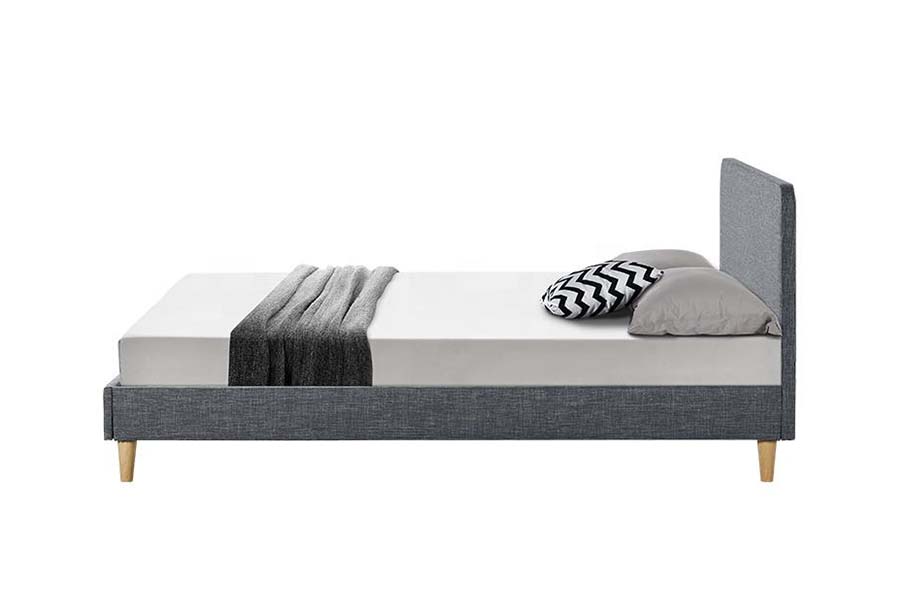 1509 Cama tapizada de lino de madera de alta calidad