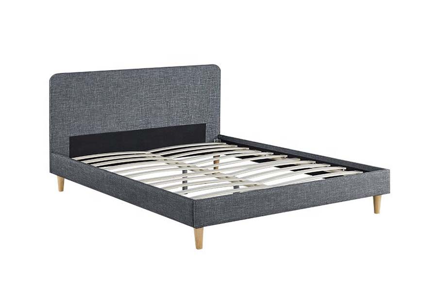 1509 Cama tapizada de lino de madera de alta calidad