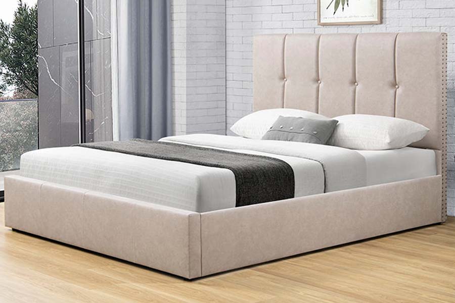 Cama King Size 1616 de tela suave con diseño de botones, cama tapizada