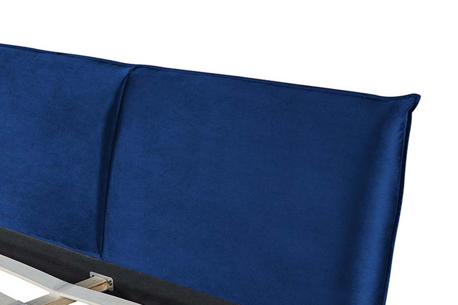 1494 Cama tamaño queen con patas de madera, cabecera suave azul, cama tapizada