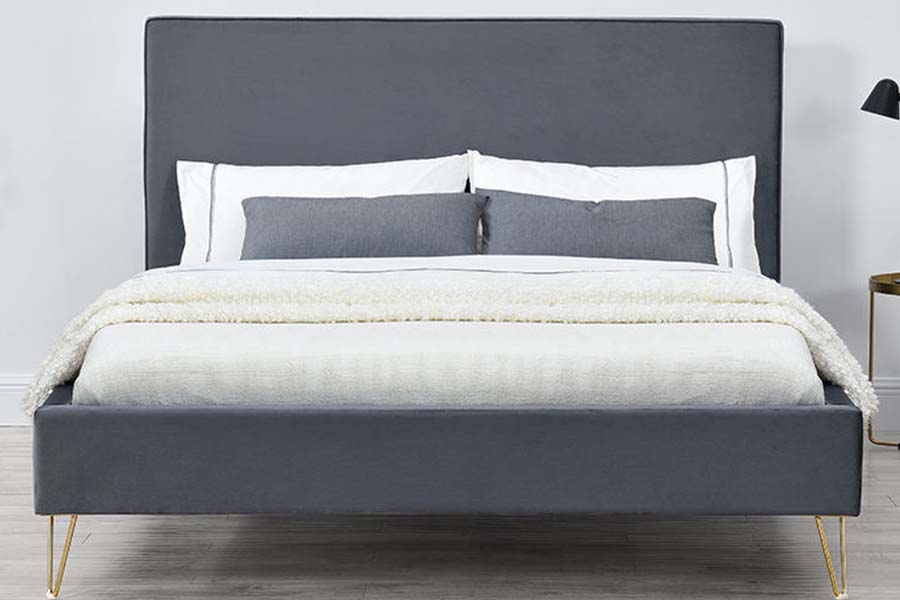 1476 Cama con plataforma de tela de terciopelo de colores, cama tapizada