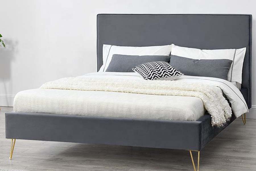 1476 Cama con plataforma de tela de terciopelo de colores, cama tapizada