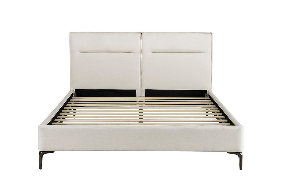 4266 Cama tapizada en lino beige con cabecera y cremallera