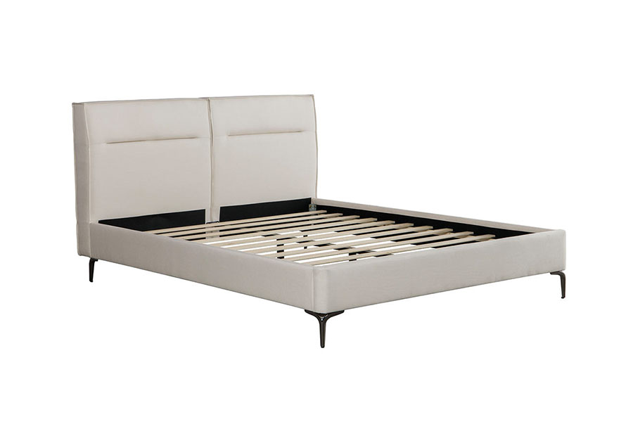 4266 Cama tapizada en lino beige con cabecera y cremallera