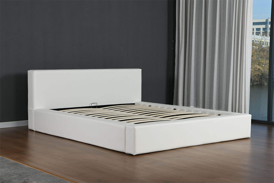 4246 Estructura de cama con almacenamiento minimalista escandinavo de piel sintética