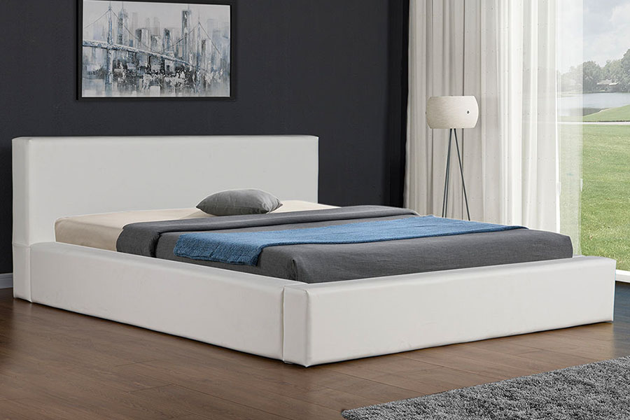 4246 Estructura de cama con almacenamiento minimalista escandinavo de piel sintética