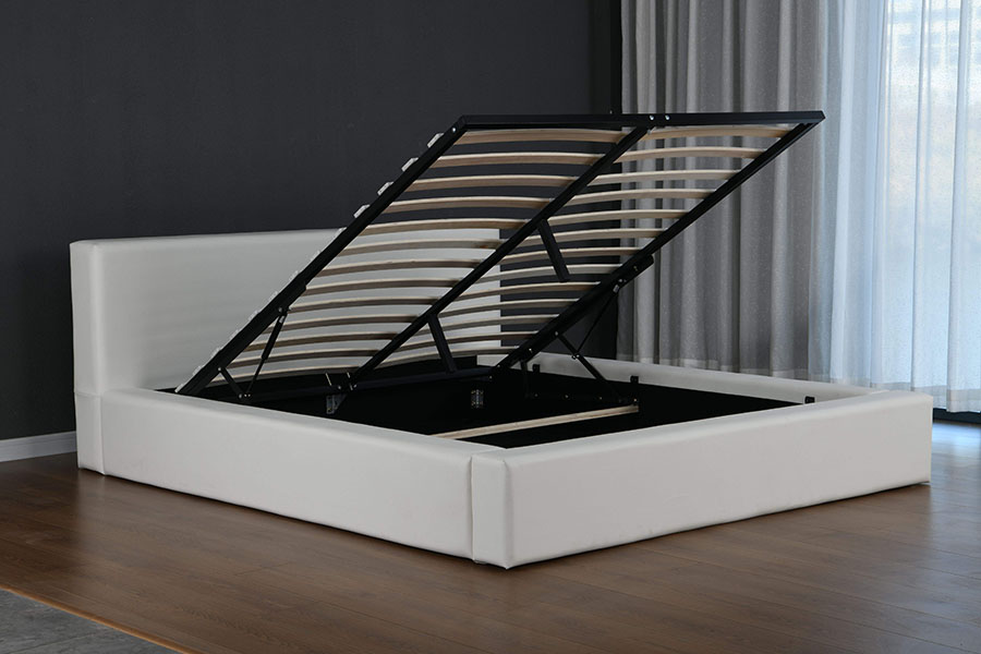 4246 Estructura de cama con almacenamiento minimalista escandinavo de piel sintética