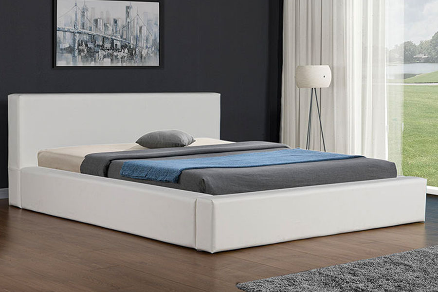4246 Estructura de cama con almacenamiento minimalista escandinavo de piel sintética