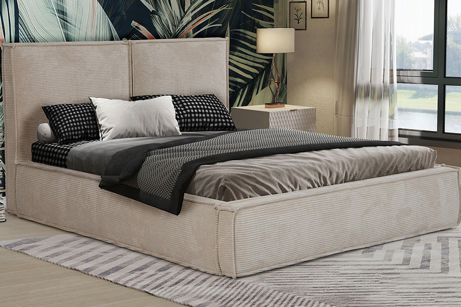 4213 Cama tapizada en tela de pana diseño Tofu