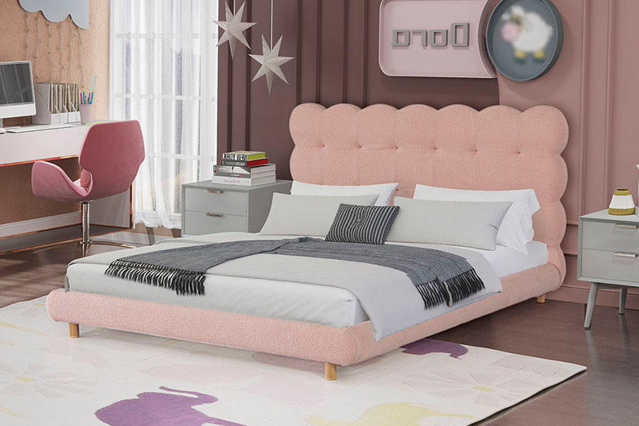 4134 Cama tapizada capitoné de lana Sherpa de diseño francés
