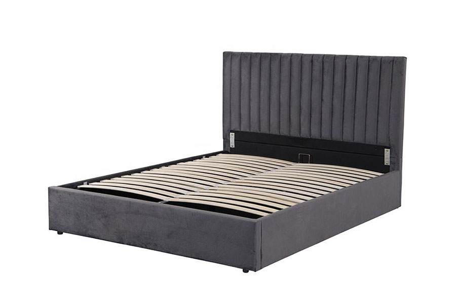 4088 Estructura de cama con almacenamiento otomana de terciopelo de lujo claro