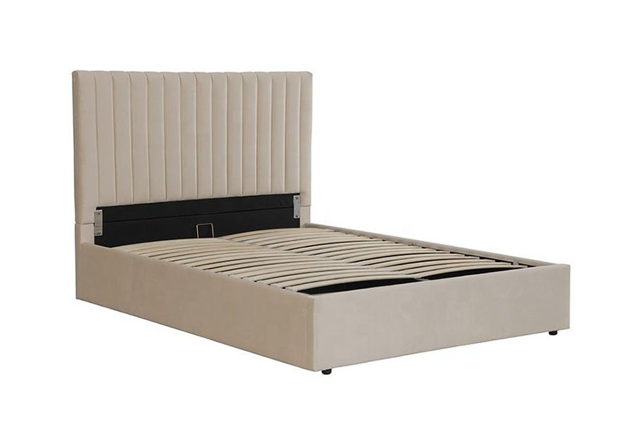4088 Estructura de cama con almacenamiento otomana de terciopelo de lujo claro