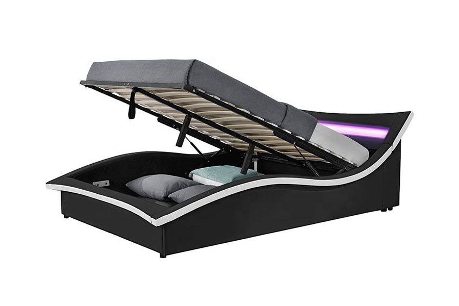 1877 Marco de cama tapizado con LED de cuero PU de lujo