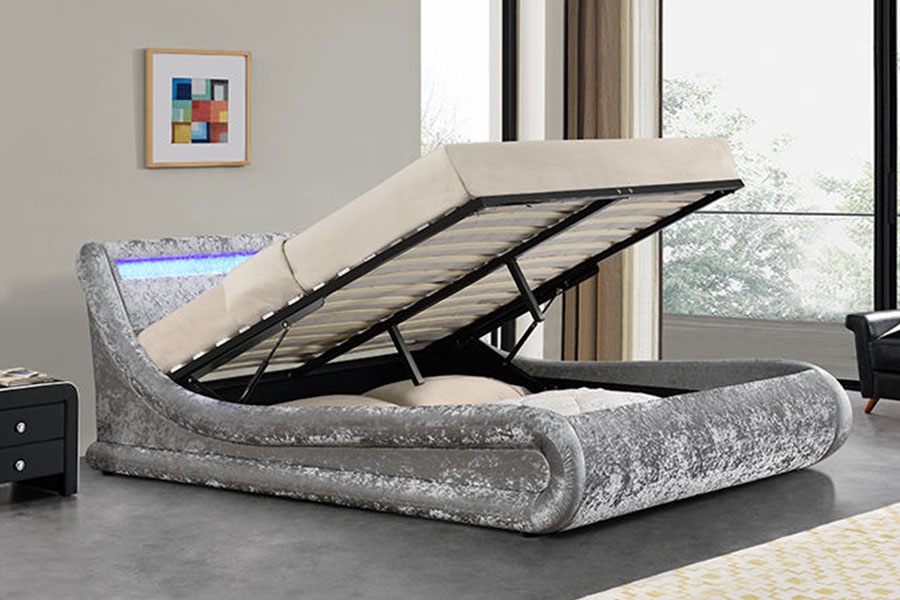 1138-1G Cama otomana de cuero PU con elevación a gas LED ondulada