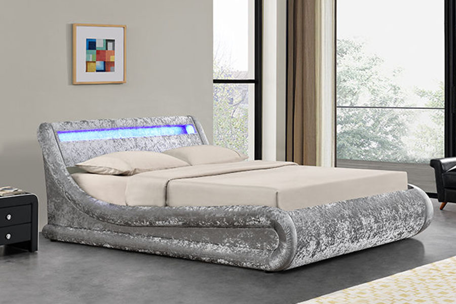 1138-1G Cama otomana de cuero PU con elevación a gas LED ondulada