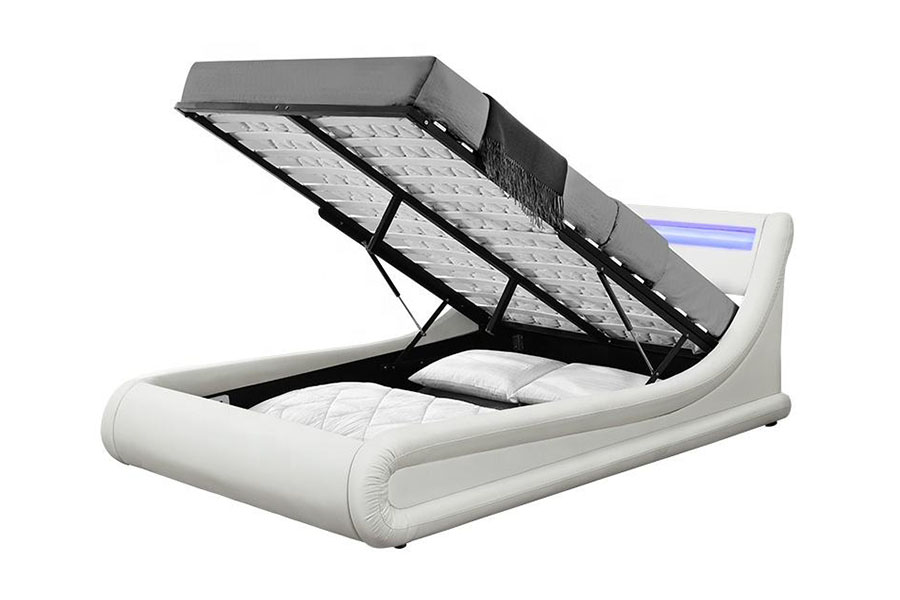 1138-1G Cama otomana de cuero PU con elevación a gas LED ondulada
