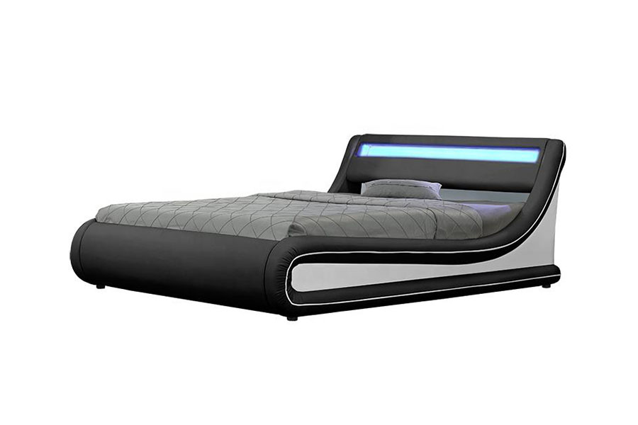 1138-1G Cama otomana de cuero PU con elevación a gas LED ondulada