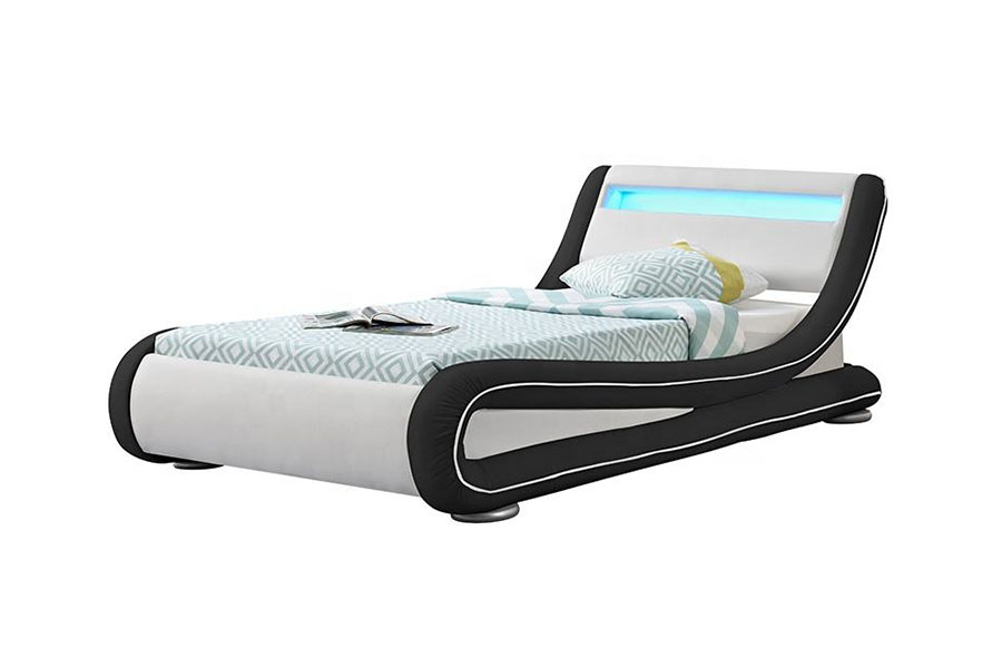 1137-1 Estructura de cama tapizada en cuero con almacenamiento King Smart LED