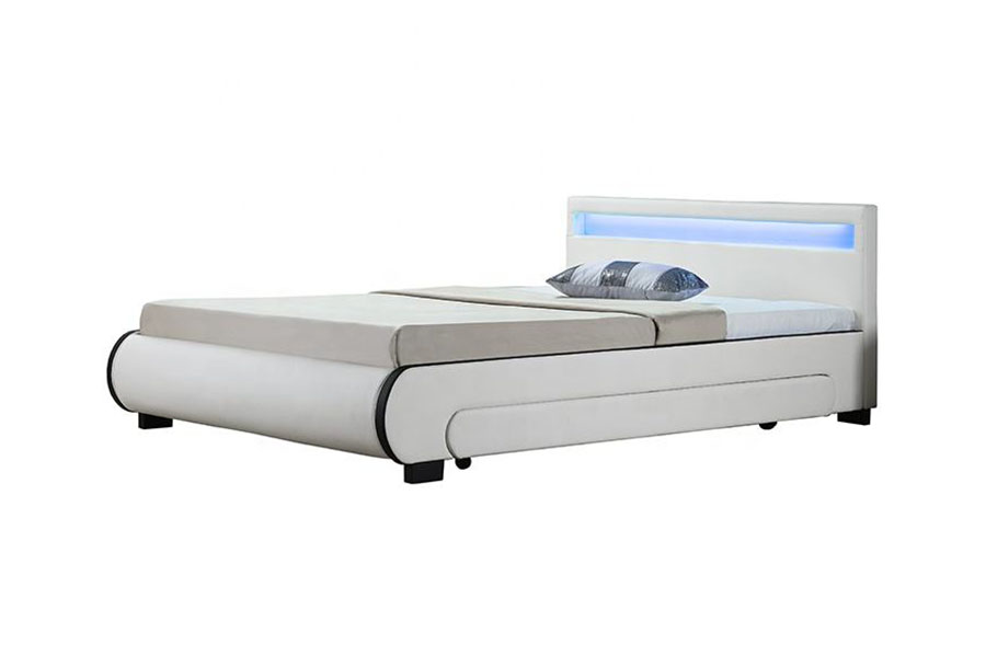 Cama de cuero PU con cajón tapizado con almacenamiento LED 1135-1D