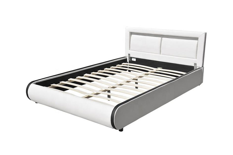 1124-1 Marco de cama tapizado de cuero acolchado con LED moderno europeo