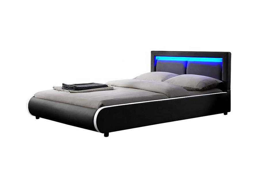 1124-1 Marco de cama tapizado de cuero acolchado con LED moderno europeo