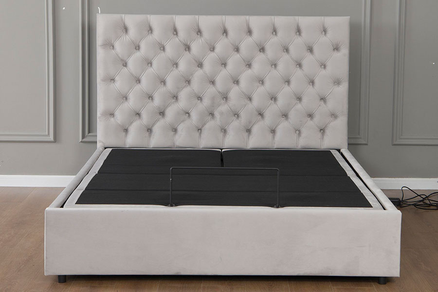 4963 Estructura de cama eléctrica ajustable con almacenamiento de diamantes de terciopelo gris