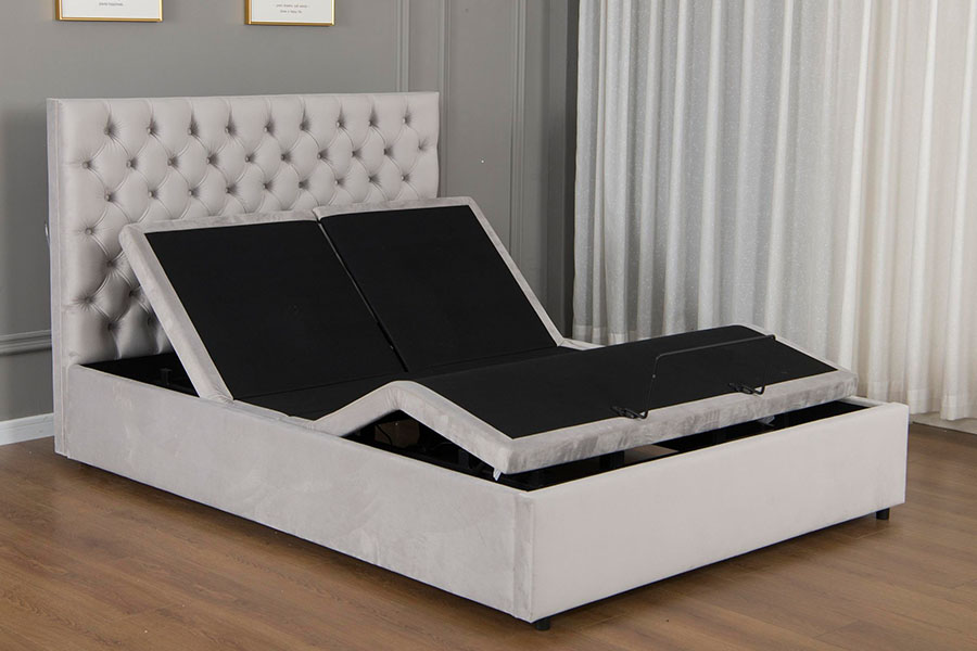 4963 Estructura de cama eléctrica ajustable con almacenamiento de diamantes de terciopelo gris