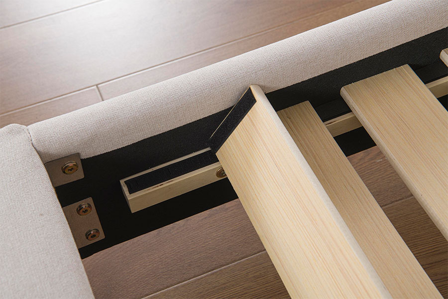 4905 Cama con plataforma minimalista de lino capitoné