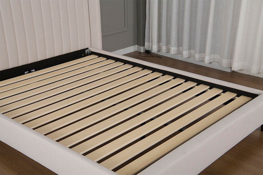 4905 Cama con plataforma minimalista de lino capitoné