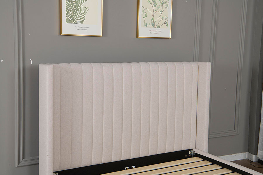4905 Cama con plataforma minimalista de lino capitoné