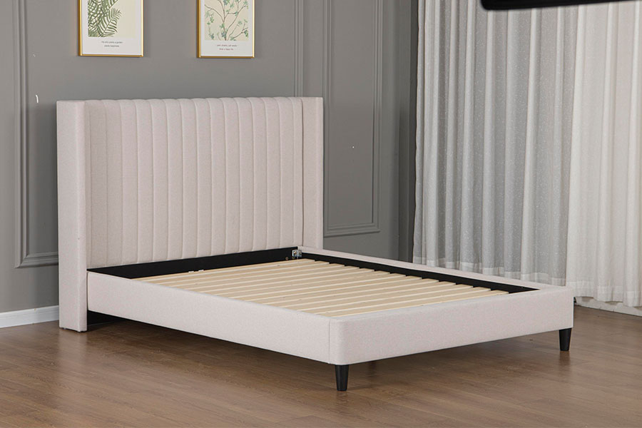 4905 Cama con plataforma minimalista de lino capitoné