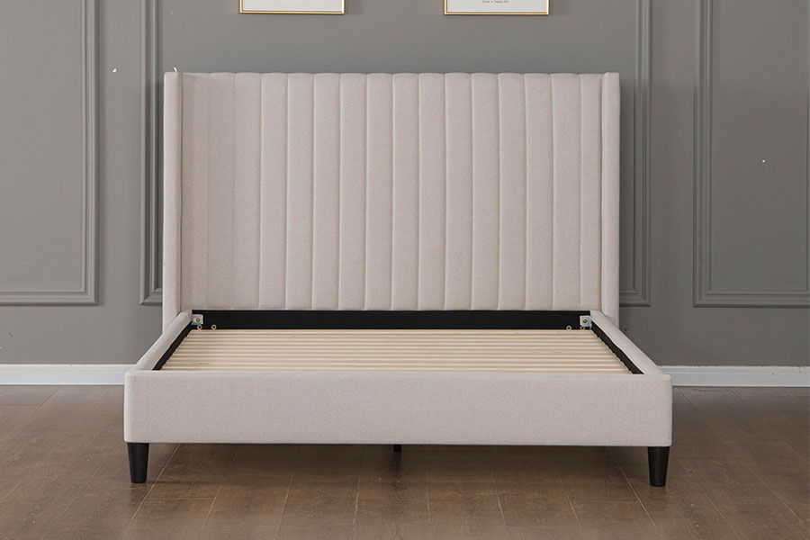 4905 Cama con plataforma minimalista de lino capitoné