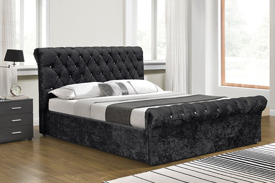 Cama otomana con almacenaje de cristal y terciopelo triturado Chesterfield 1153G