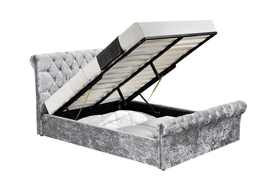 Cama otomana con almacenaje de cristal y terciopelo triturado Chesterfield 1153G