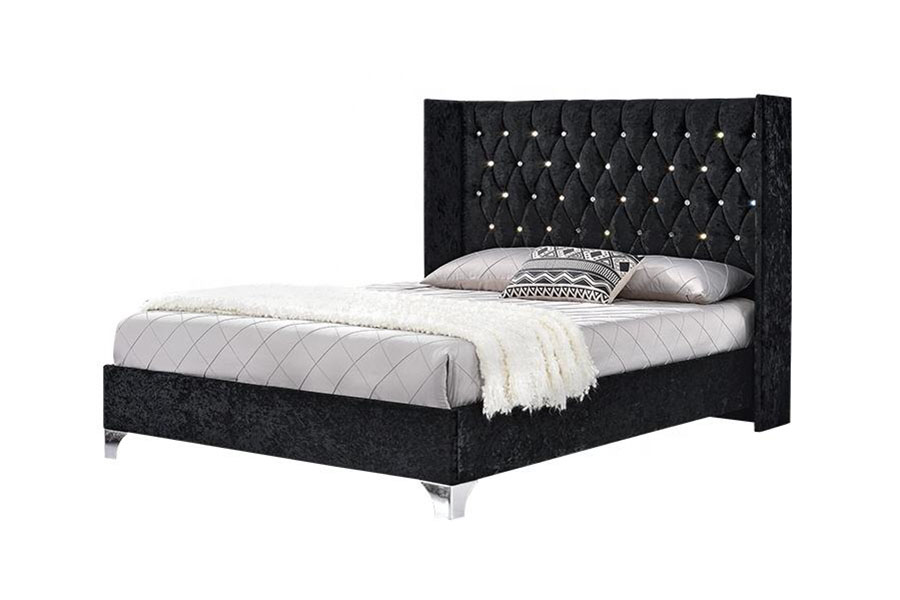 Cama con almacenaje y elevación a gas de terciopelo con ala lateral y botones 1152G
