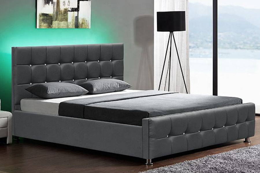 1149-1G Cama moderna con almacenamiento y elevación a gas LED de terciopelo de chenilla