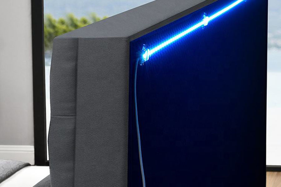1149-1G Cama moderna con almacenamiento y elevación a gas LED de terciopelo de chenilla