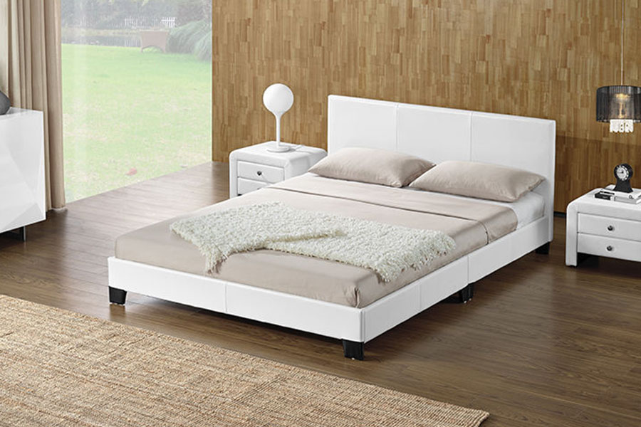 1142-2 Marco de cama tamaño queen de madera, tela de lino, estilo americano