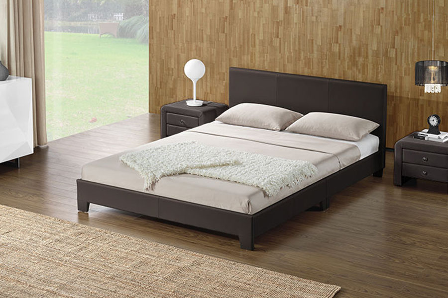 1142-2 Marco de cama tamaño queen de madera, tela de lino, estilo americano