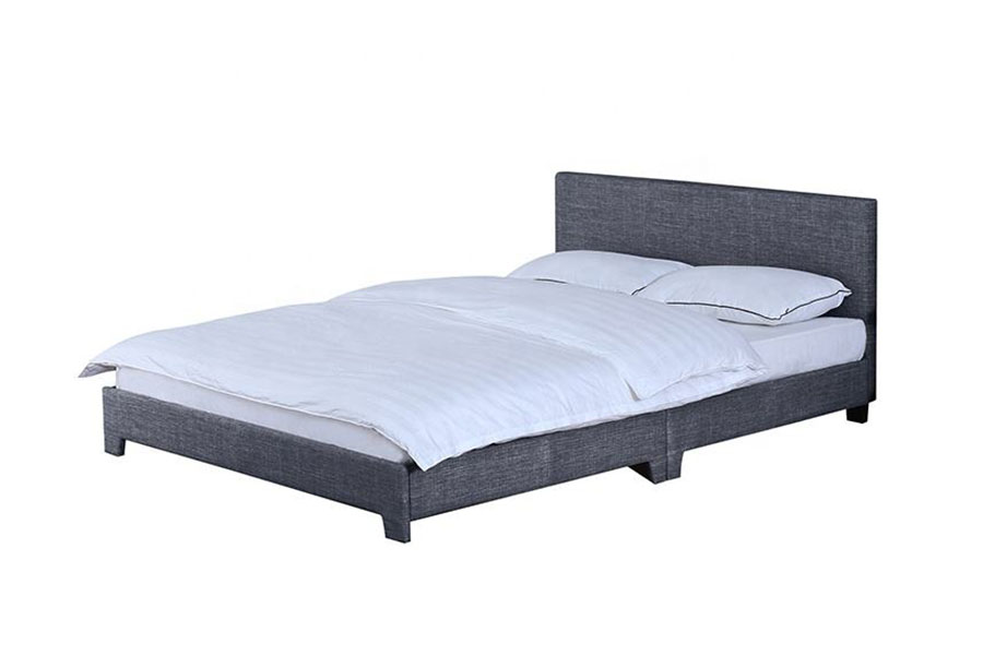 1142-2 Marco de cama tamaño queen de madera, tela de lino, estilo americano
